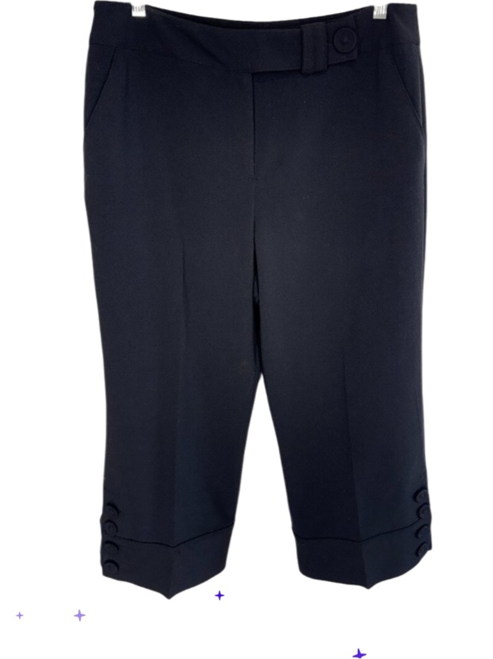 Larry Levine Black Crop Pants with Button Details - Picture 1 of 12